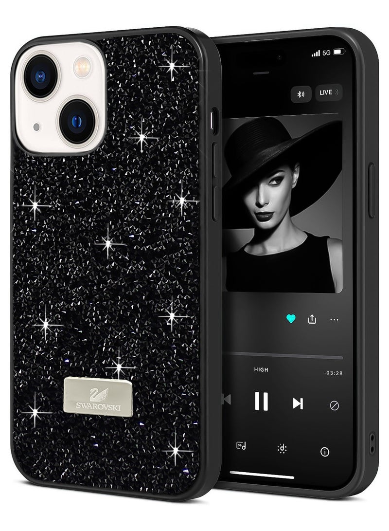 Glitter Back Case For Iphone 13/14 Luxury Bling Glitter Design Back Cover for Girls Women Bumper Anti-Scratch Bumper Slim Shell Phone Case (Black)